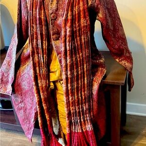 GREAT DEAL!Rich Royal RedGold Paisley Kurta Set 44L/ Silk Indian silk scarf